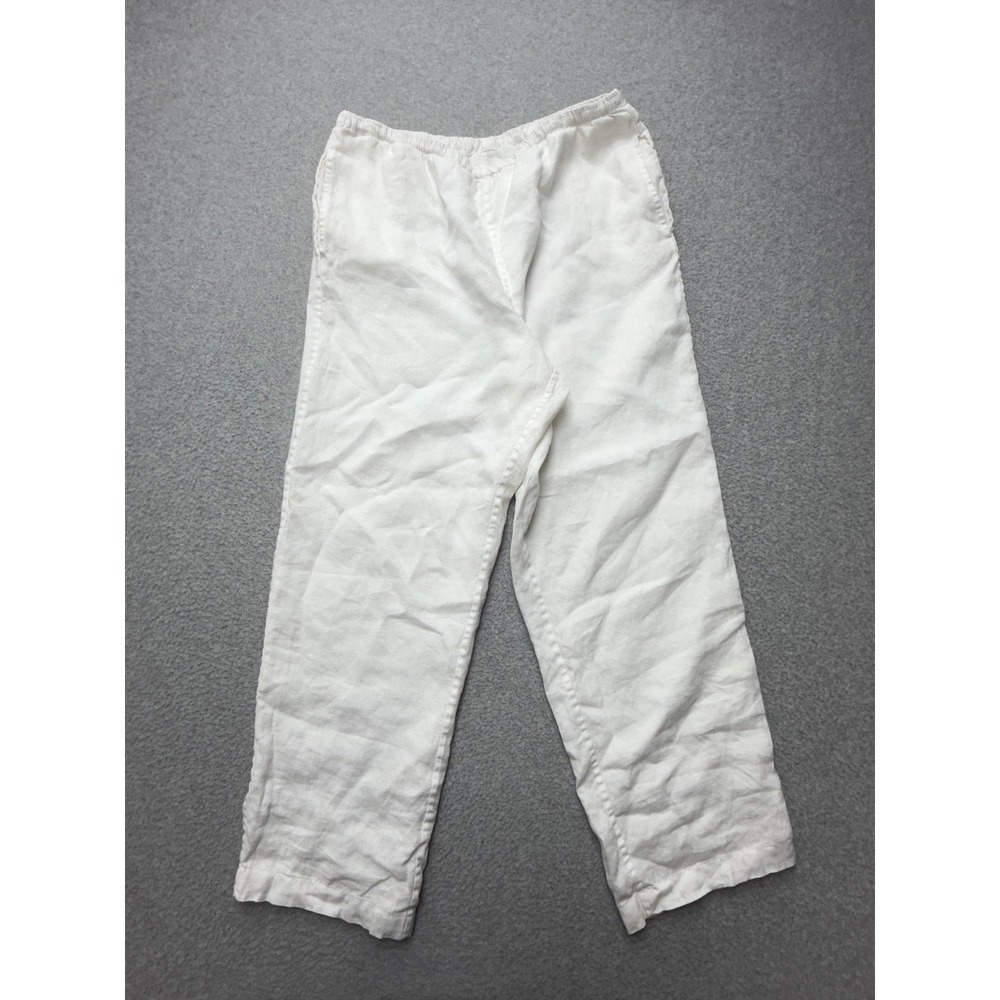 Go Silk Pants Womens Medium White Linen Straight Leg Pull On Lined Chino Casual